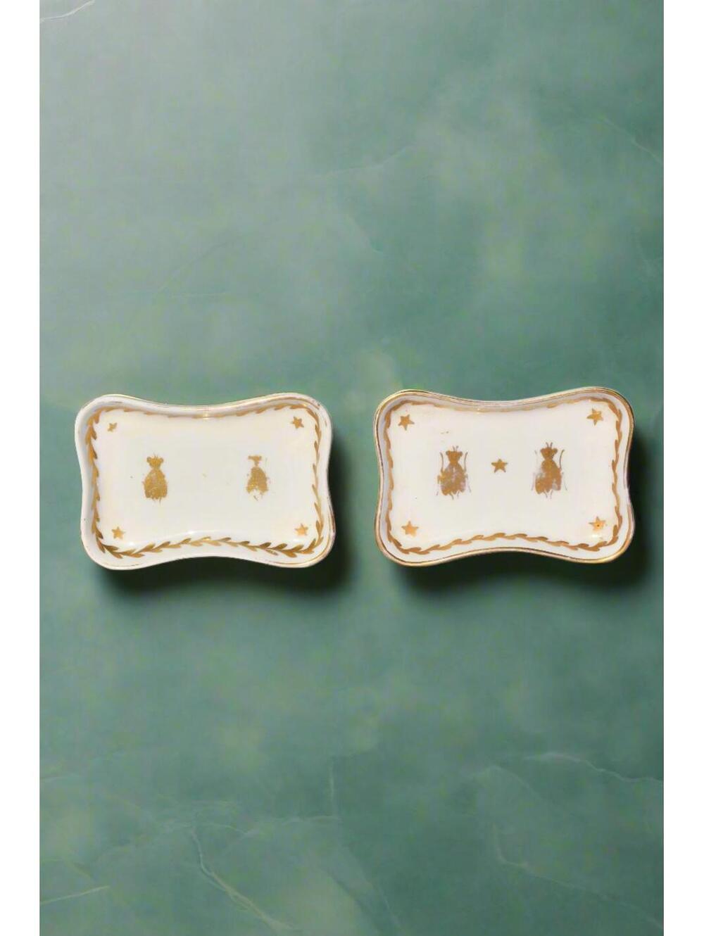 French Pair of Napoleon Bee Porcelain Trinket Dishes